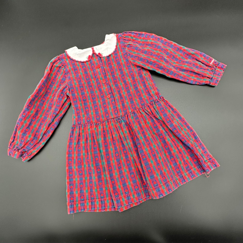 OshKosh B'gosh Plaid Apple Dress Long Sleeve Collared Button Front Drop‎ Waist